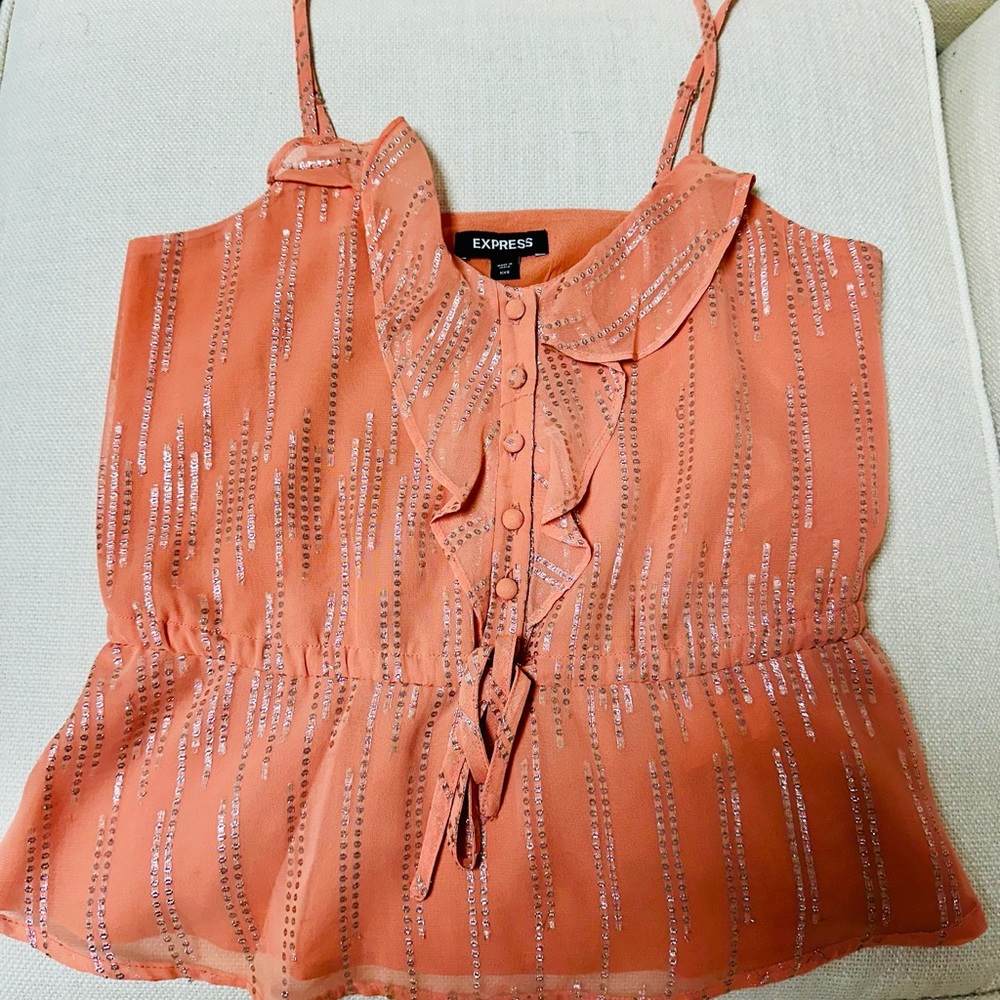 EXPRESS Metallic Ruffle Button Up Peplum Cami - Picture 2 of 3